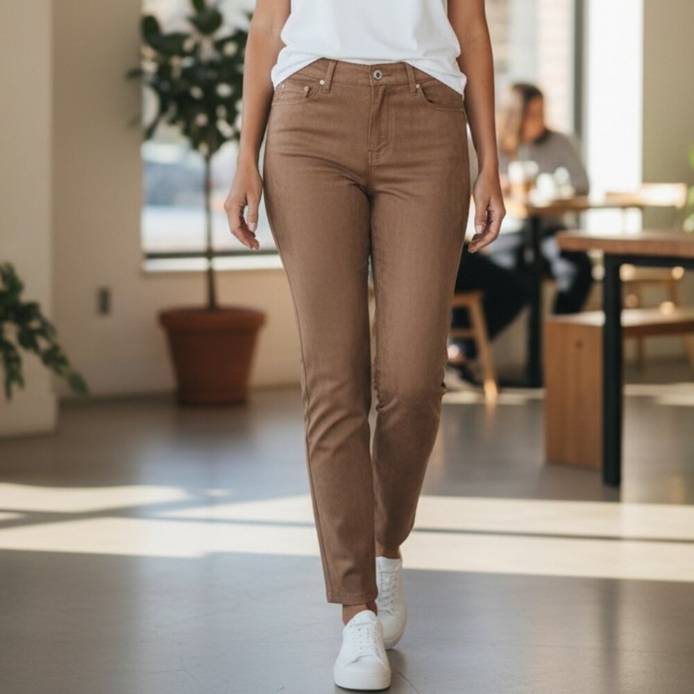Liverpool Los Angeles Abby Faux Suede Skinny Pants Sz 10/30 Birch‎ Brown 248G